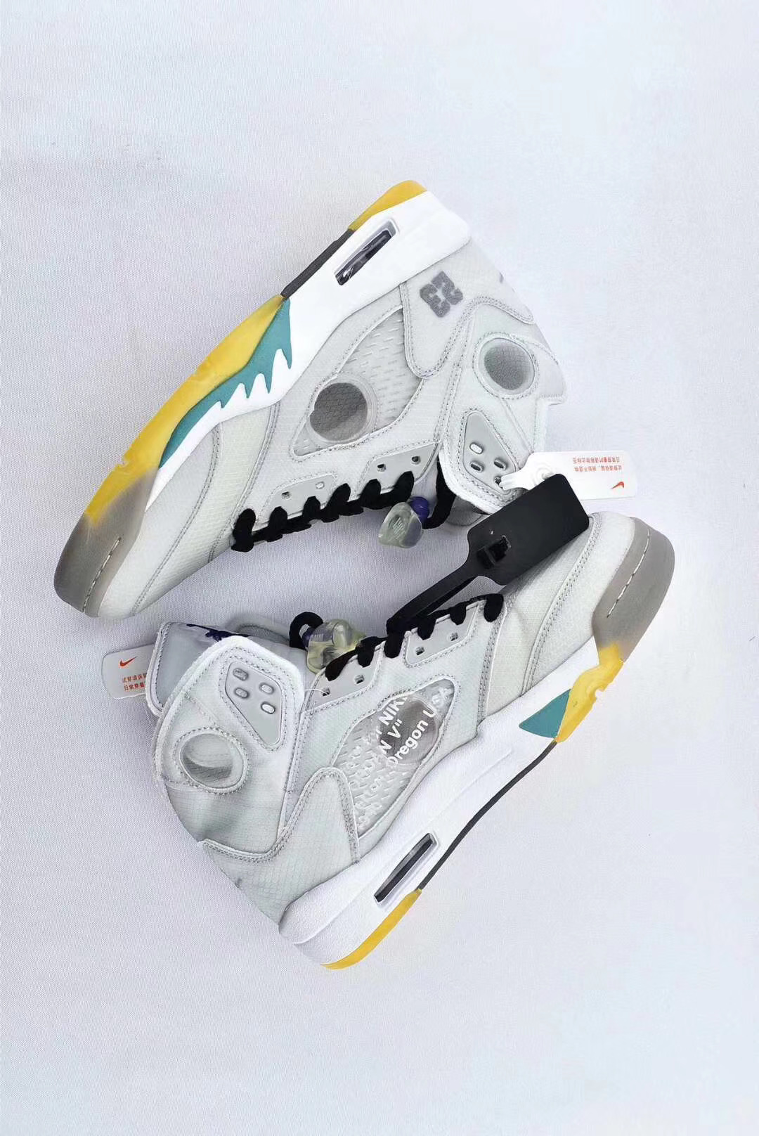 2020 Air Jordan 5 x off white Grey White Yellow - Click Image to Close